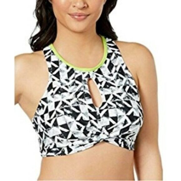 NWT GO GOSSIP Black & White Neon Geometric Maze Cut-Out Bikini Swim Top #86359 - Picture 1 of 5
